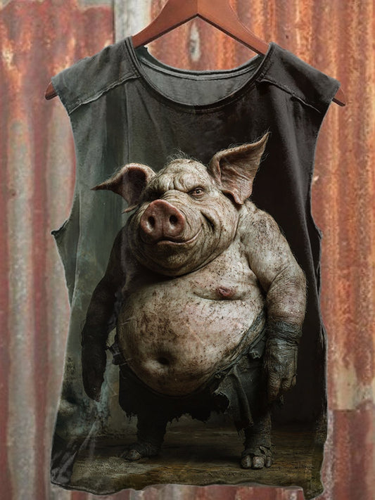 Fun Pig Print Casual Cotton Tank Top