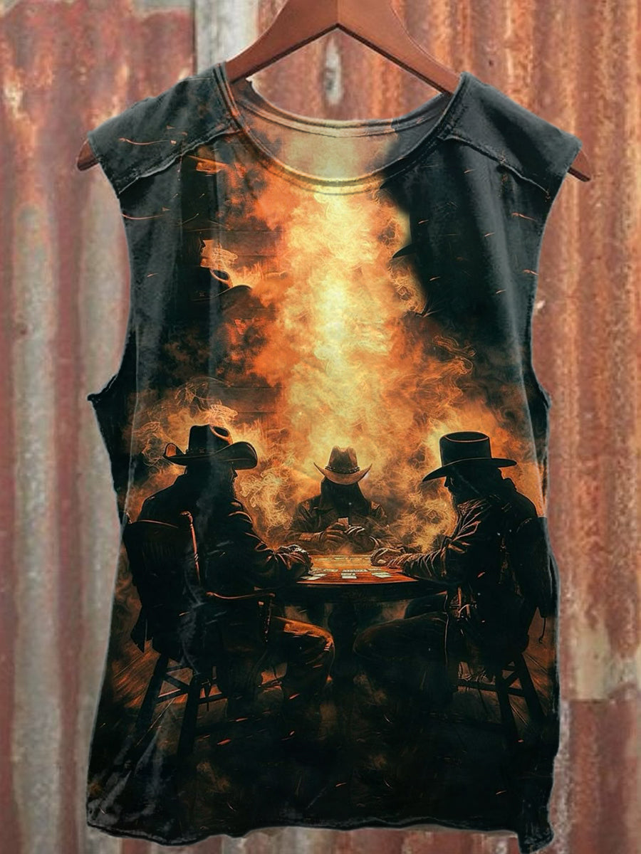 Retro Western Boy  Printed Casual Cotton Tank Top