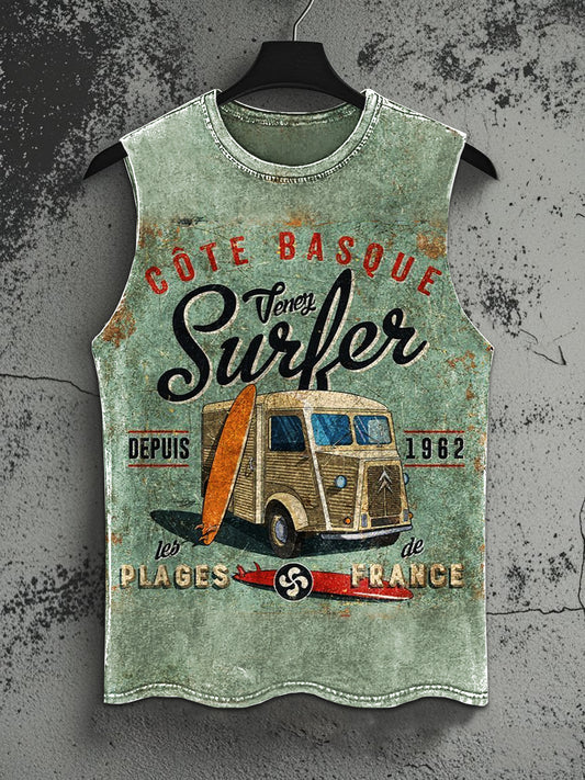 Vintage Beach Surf Print Tank Top