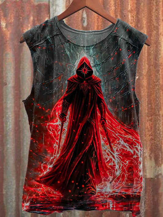 Retro Classic Swordsman Print Casual Cotton Tank Top
