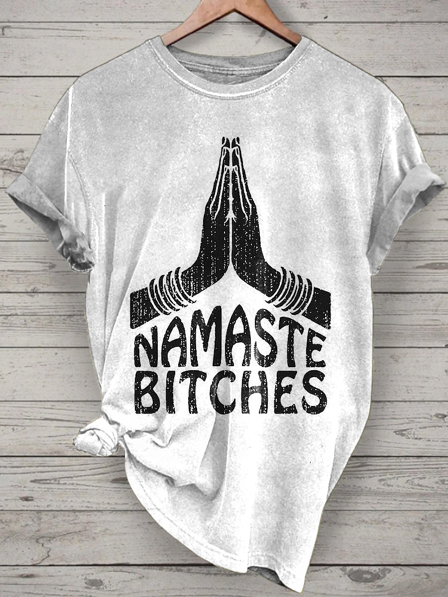 Put The Palms Together Printed Vintage Fashion Loose Short Sleeve T-Shirt