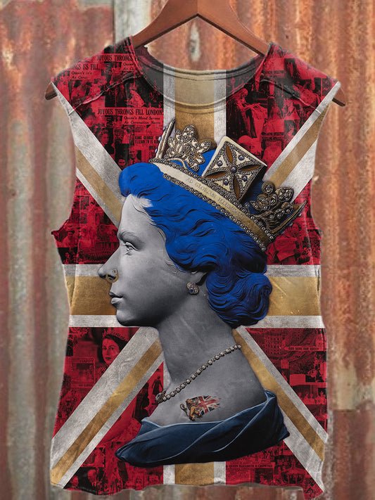 Vintage British Queen Printed Casual Cotton Tank Top