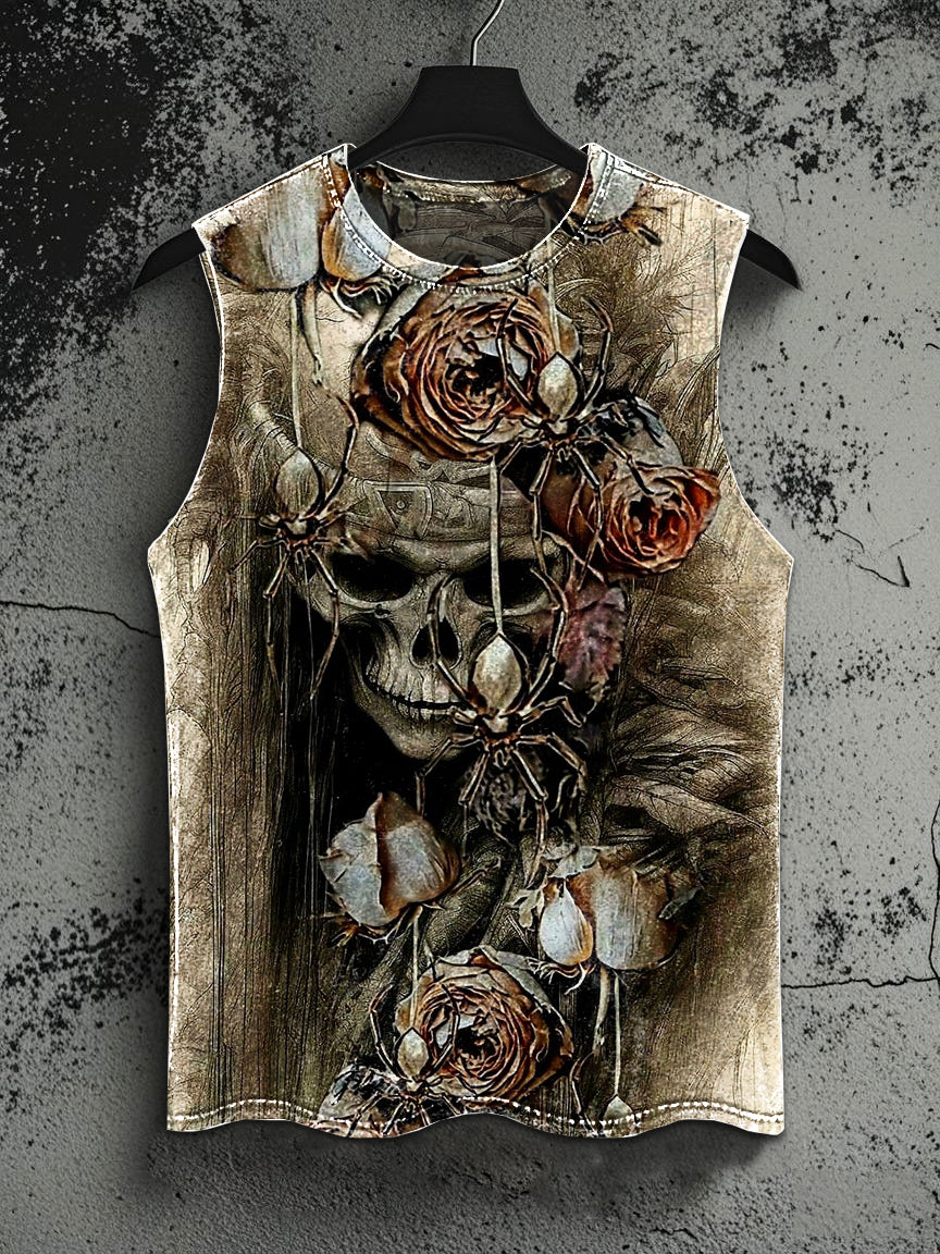 Retro Skull Print Casual Tank Top