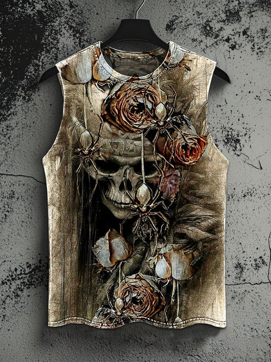 Retro Skull Print Casual Tank Top