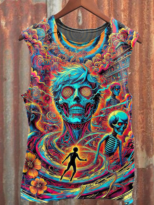 Men's Casual Colorful Skull Printed Tank Top