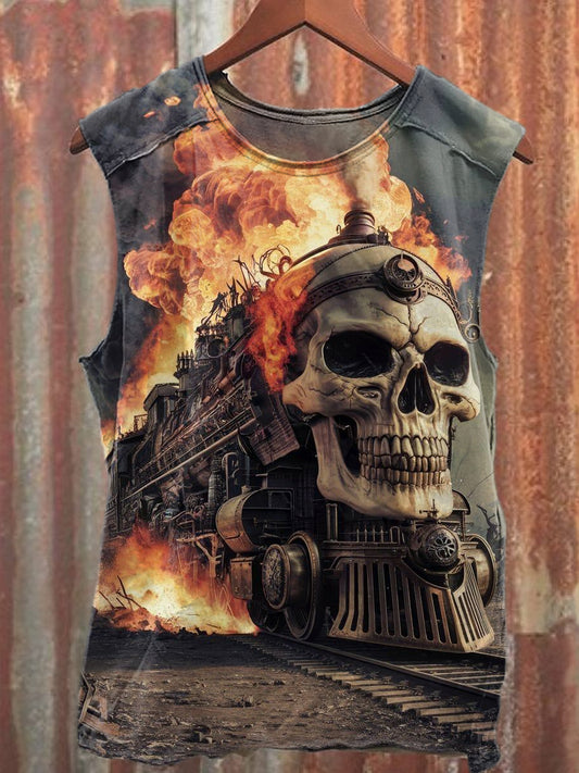Men's Casual Skull Train Printed Tank Top