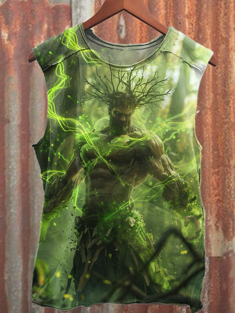 Mystical Power Forest King Print Loose Cotton Tank Top