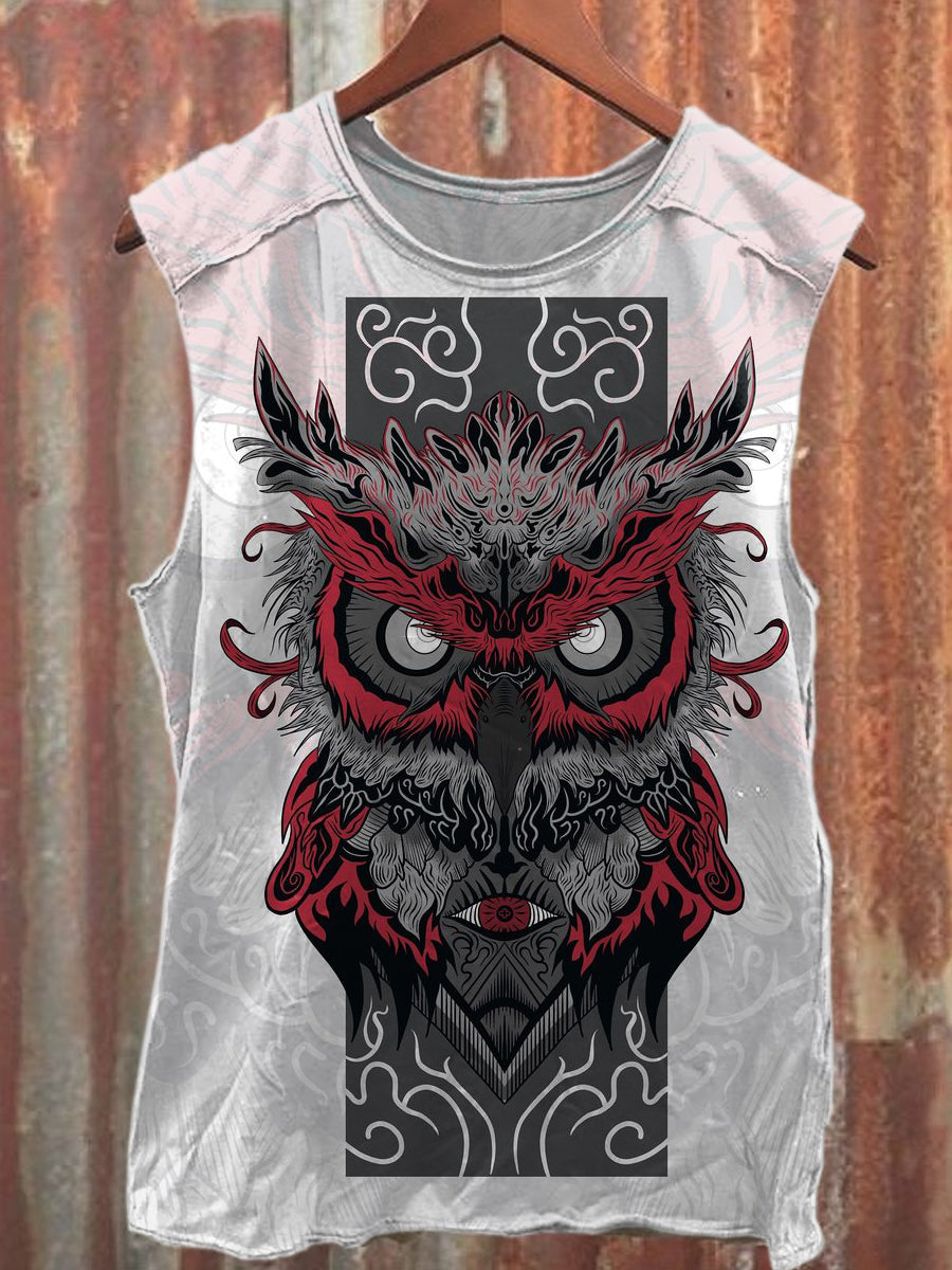 Gorgeous Owl Print Loose Cotton Tank Top