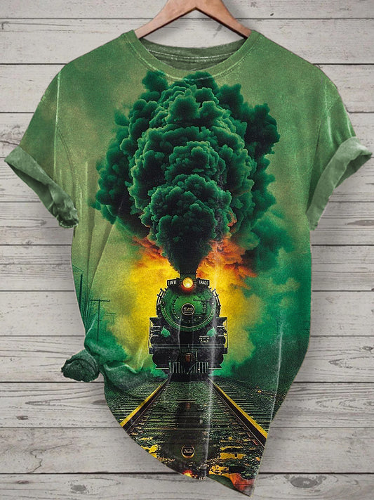 Train Printed Vintage Fashion Loose Short Sleeve T-Shirt