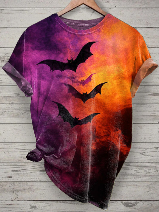 Bats Printed Vintage Fashion Loose Short Sleeve T-Shirt