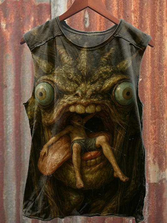 Funny Graffiti Printed Loose Cotton Tank Top