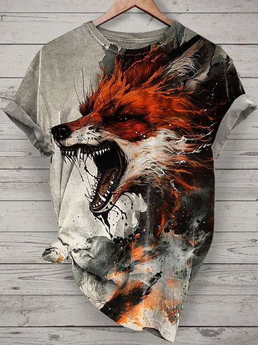 Unisex Roaring Fox Printed Vintage Fashion Loose Short Sleeve T-Shirt