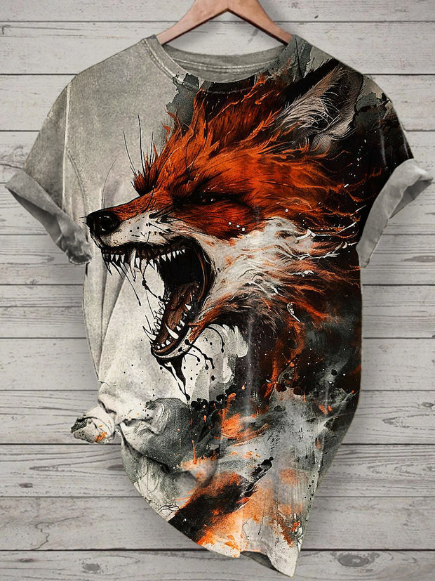 Unisex Roaring Fox Printed Vintage Fashion Loose Short Sleeve T-Shirt