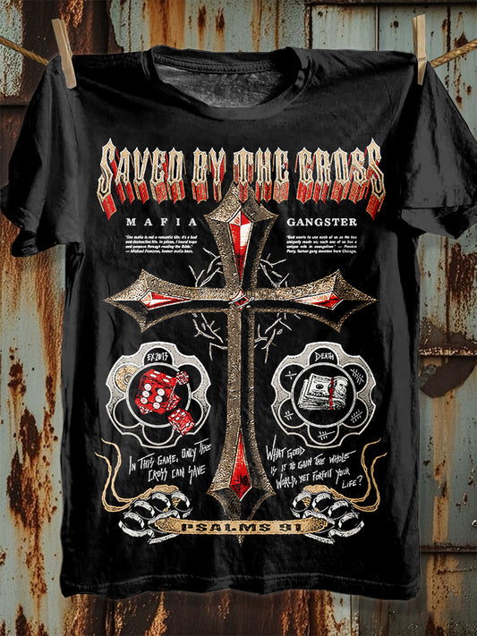 Vintage Metal Cross Print Loose Fit T-shirt