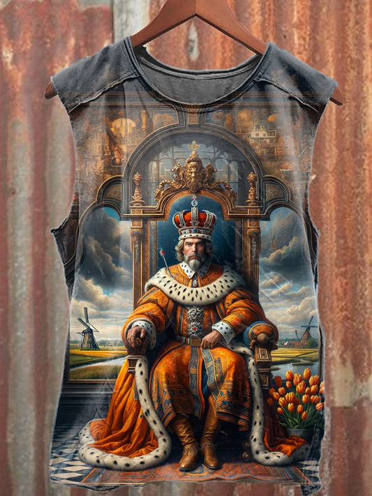Gorgeous Dutch King Print Loose Cotton Tank Top