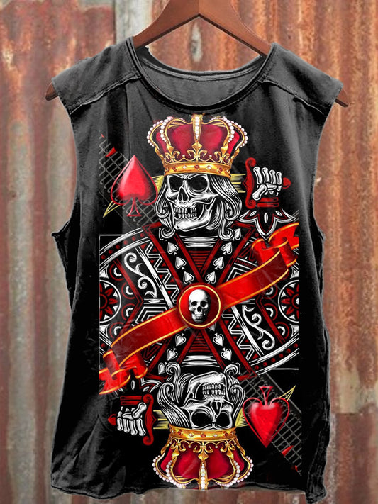 Gorgeous King Skull Print Loose Cotton Tank Top