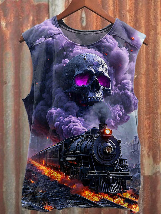 Men's Casual Skull Train Printed Tank Top