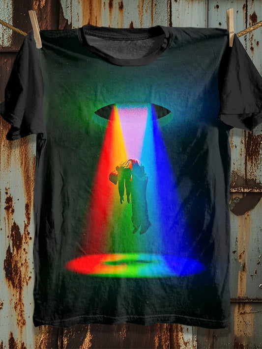 Vintage Rainbow Graffiti Print Loose Cotton T-Shirt