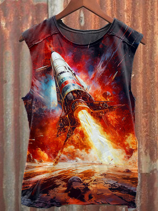Men's Casual Rocket Printed Tank Top