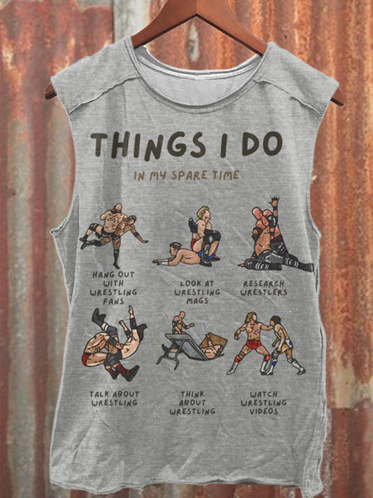 Retro Wrestling Graffiti Printed Loose Cotton Tank Top