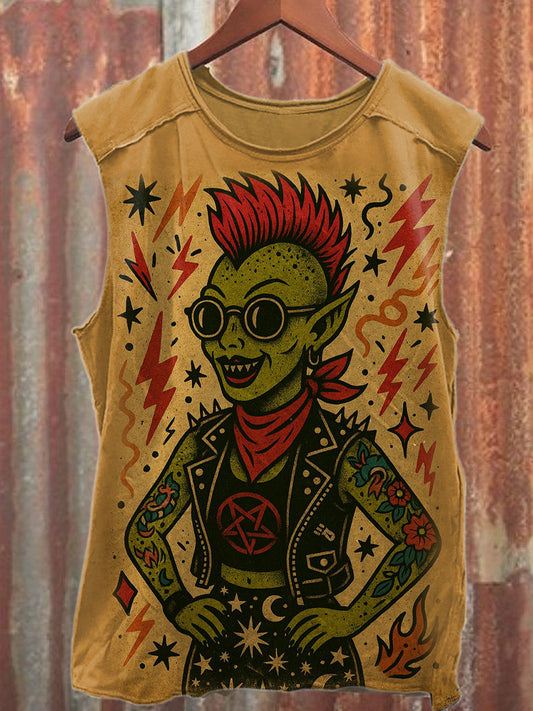 Retro Fun Band Graffiti Print Loose Cotton Tank Top