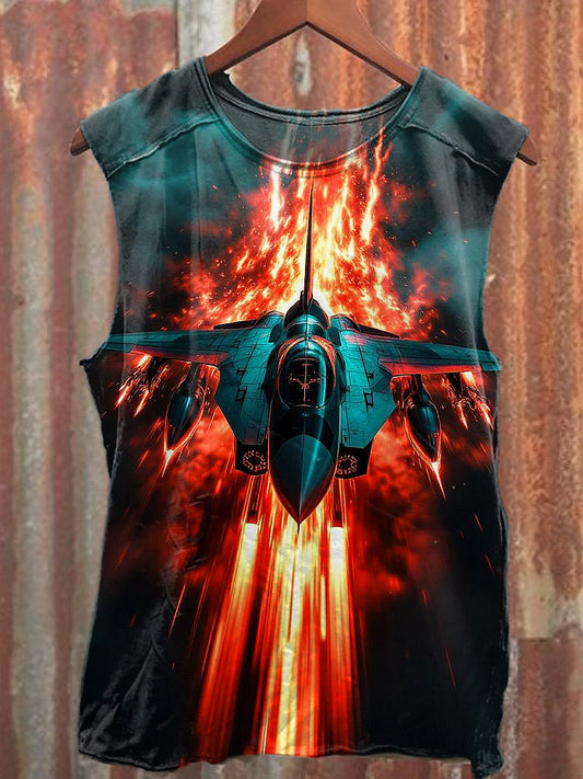Men's Casual Warplane Printed Tank Top