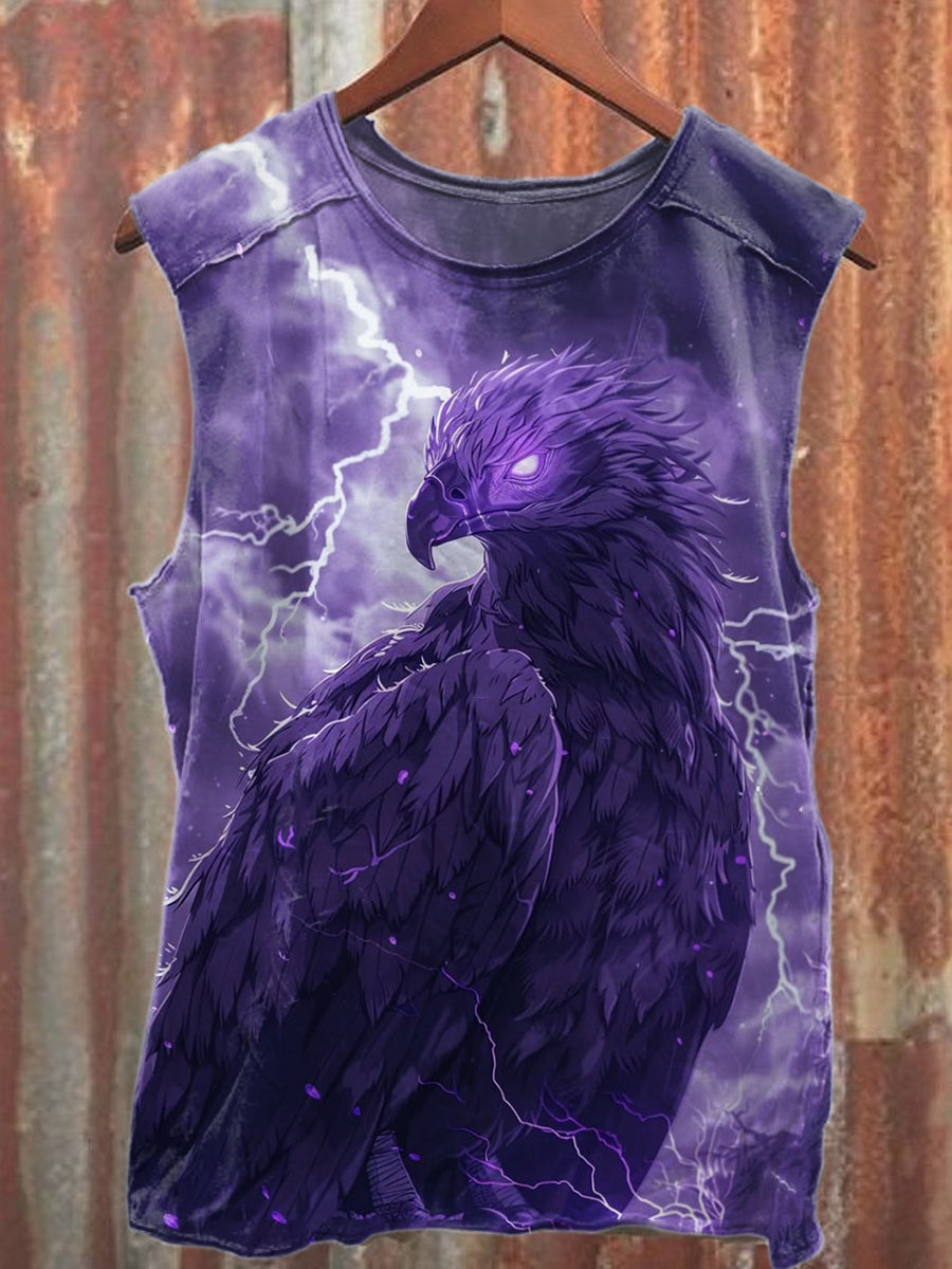 Vintage Eagle Graffiti Print Loose Cotton Tank Top