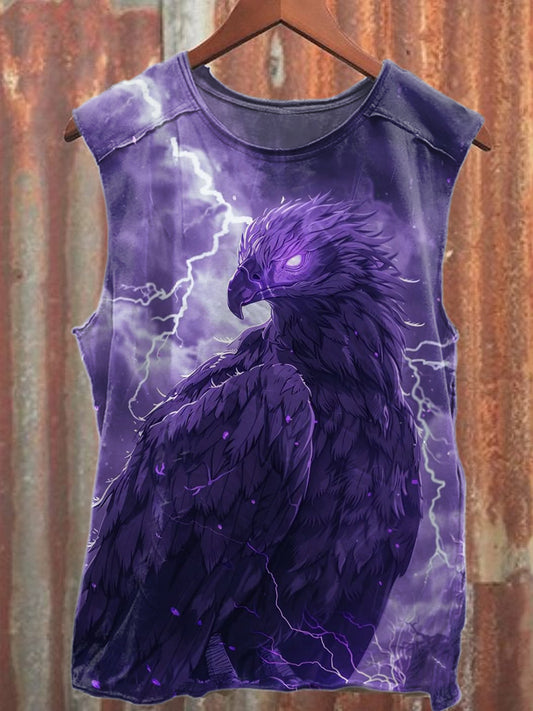 Vintage Eagle Graffiti Print Loose Cotton Tank Top