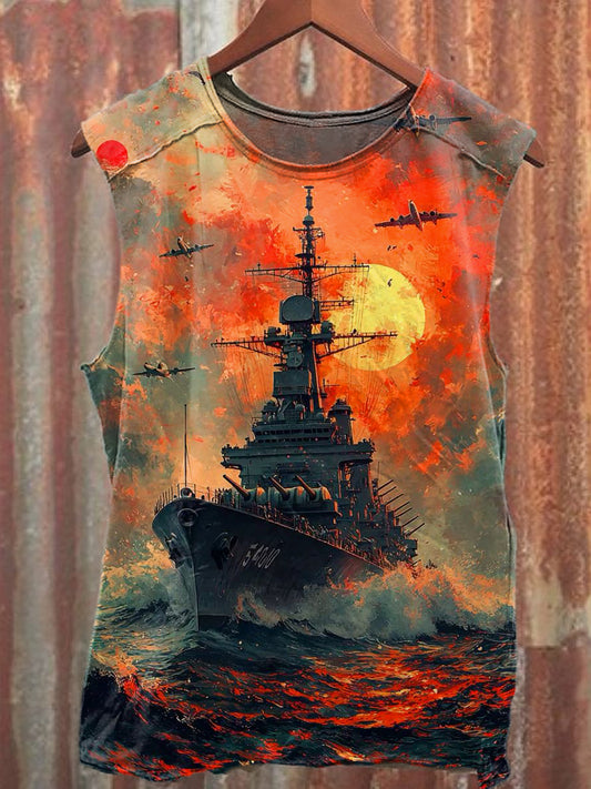 Men's Casual Aircraft Carrier Printed Tank Top