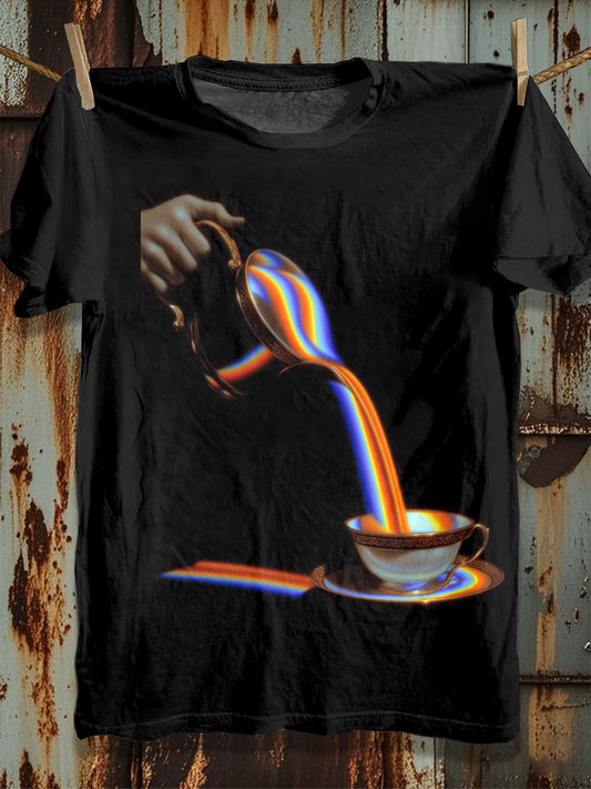 Vintage Rainbow Graffiti Print Loose Cotton T-Shirt