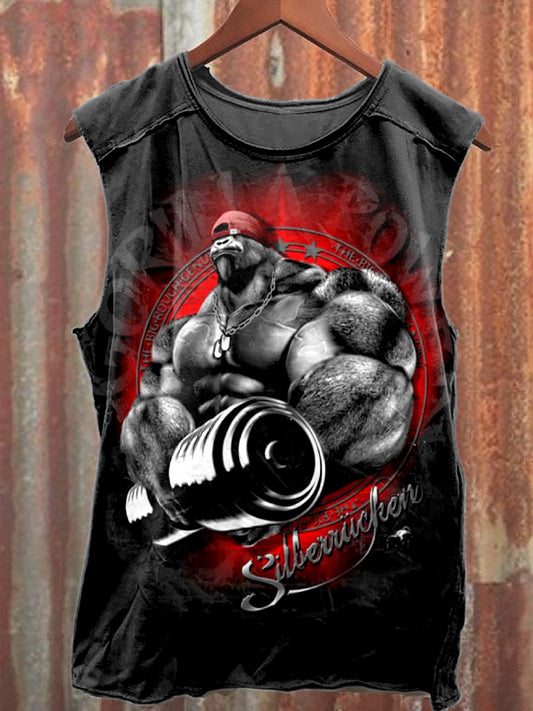 Vintage Monkey Print Loose Cotton Tank Top