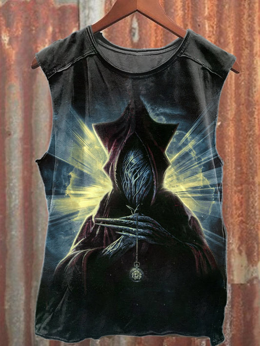 Vintage Wizard Monster Print Loose Cotton Tank Top