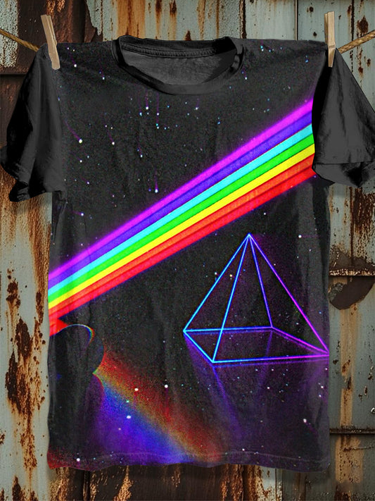 Vintage Rainbow Graffiti Print Loose Cotton T-Shirt