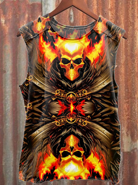 Vintage Skull Graffiti 3D Printed Cotton Tank Top