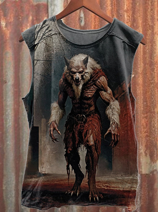 Fierce Wolf Print Casual Cotton Tank Top
