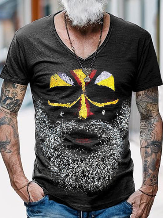 Elderly Silhouette Printed Vintage Fashion Loose V-Neck Short Sleeve T-Shirt