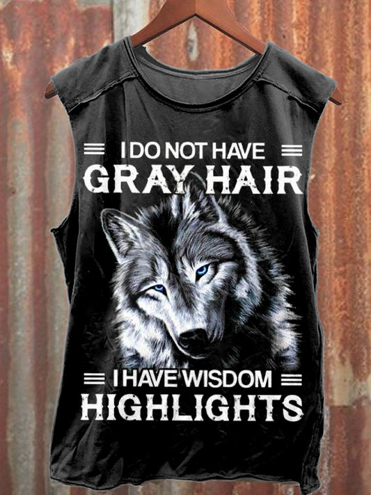 Vintage Funny Wolf Print Cotton Tank Top
