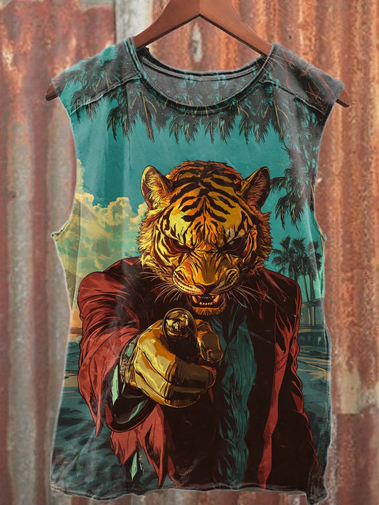 Fierce Tiger Print Casual Cotton Tank Top