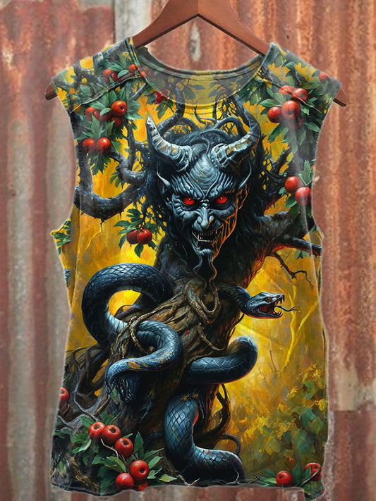 Vintage Monster Tree Print Cotton Tank Top