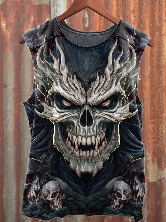 Vintage Skull Graffiti 3D Printed Cotton Tank Top