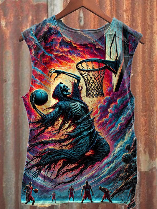 Gorgeous Fantasy Skull Basketball Print Cotton Tank Top
