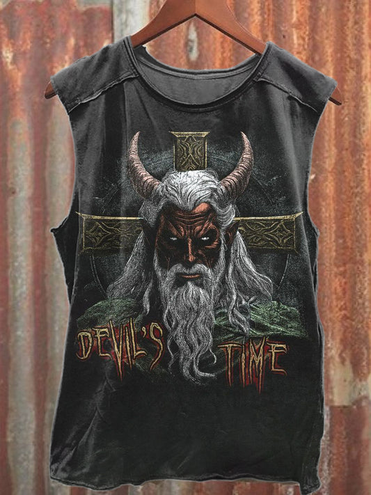 Retro Devil Time Printed Cotton Tank Top