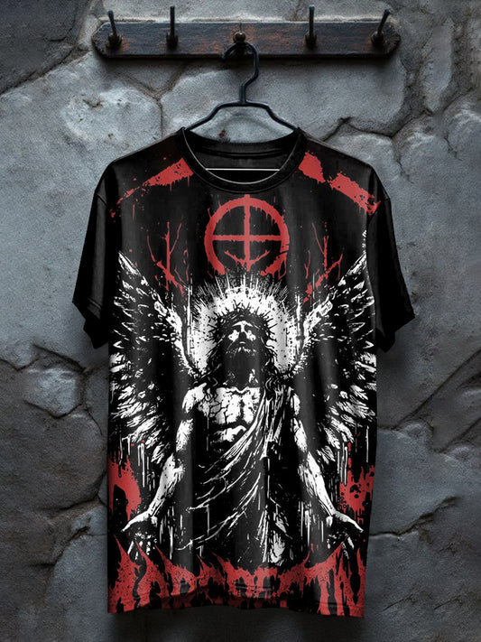 Vintage Dark Jesus Print Loose T-shirt
