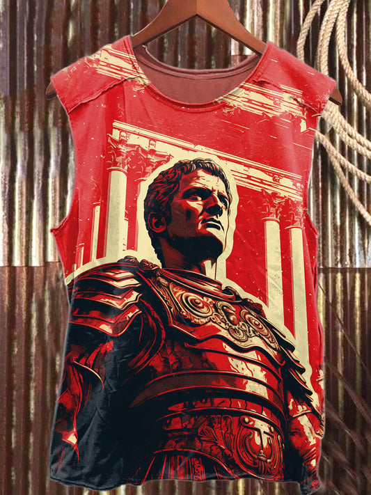 Vintage Roman Soldier Print Loose Cotton Tank Top