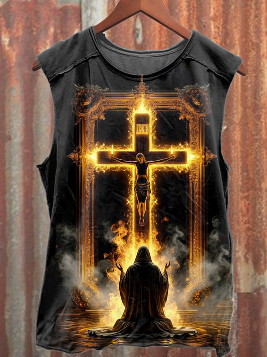 Gorgeous Jesus Print Loose Cotton Tank Top