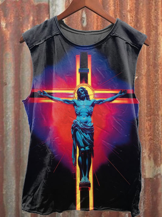Gorgeous Jesus Print Loose Cotton Tank Top
