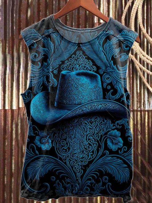 Retro Western 3D Printed Loose Cotton Tank Top