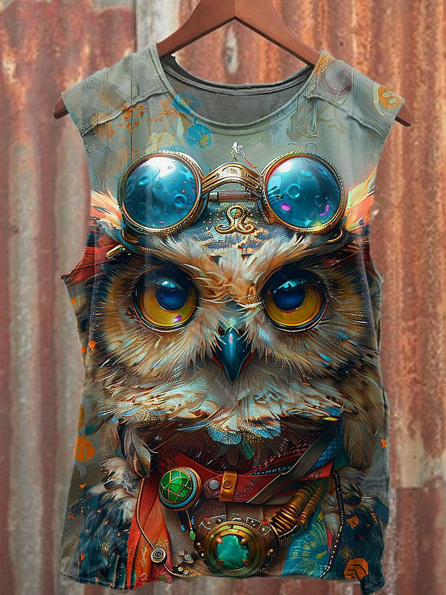 Men's Casual Owl Printed Tank Top