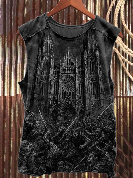 Retro Graffiti Wars Print Loose Cotton Tank Top