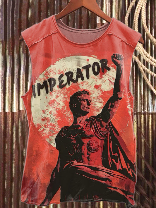 Vintage Roman Soldier Print Loose Cotton Tank Top